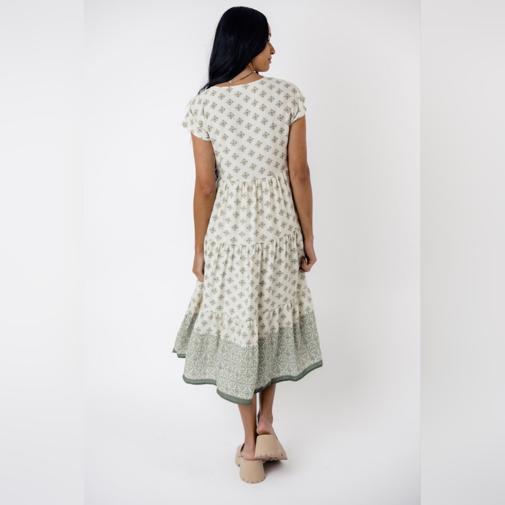 Blu Pepper Geo Print Button-up Midi Dress In Olive - Picture 3 of 7